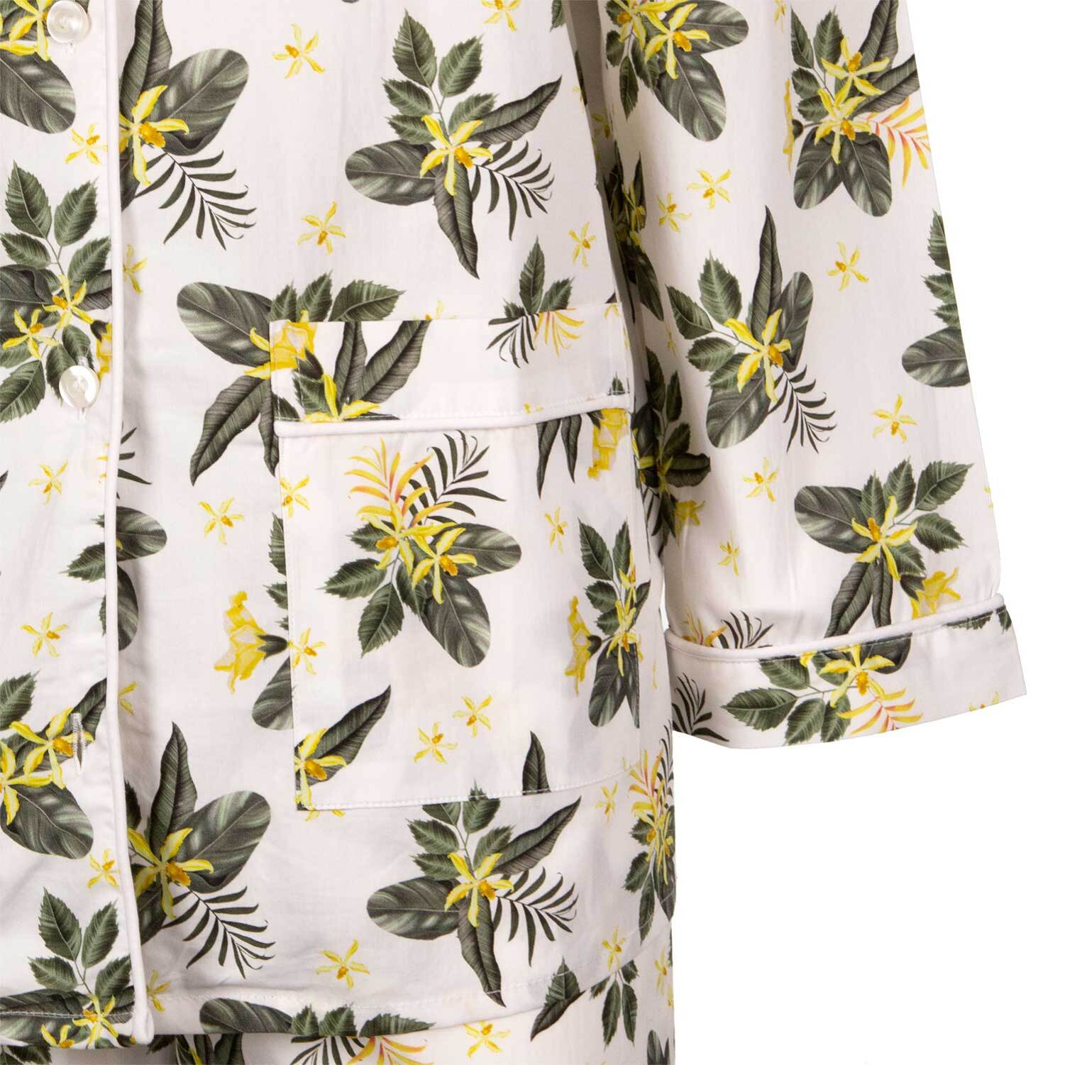 PIGIAMA LADY LAW cotone bianco fiori gialli e verdi