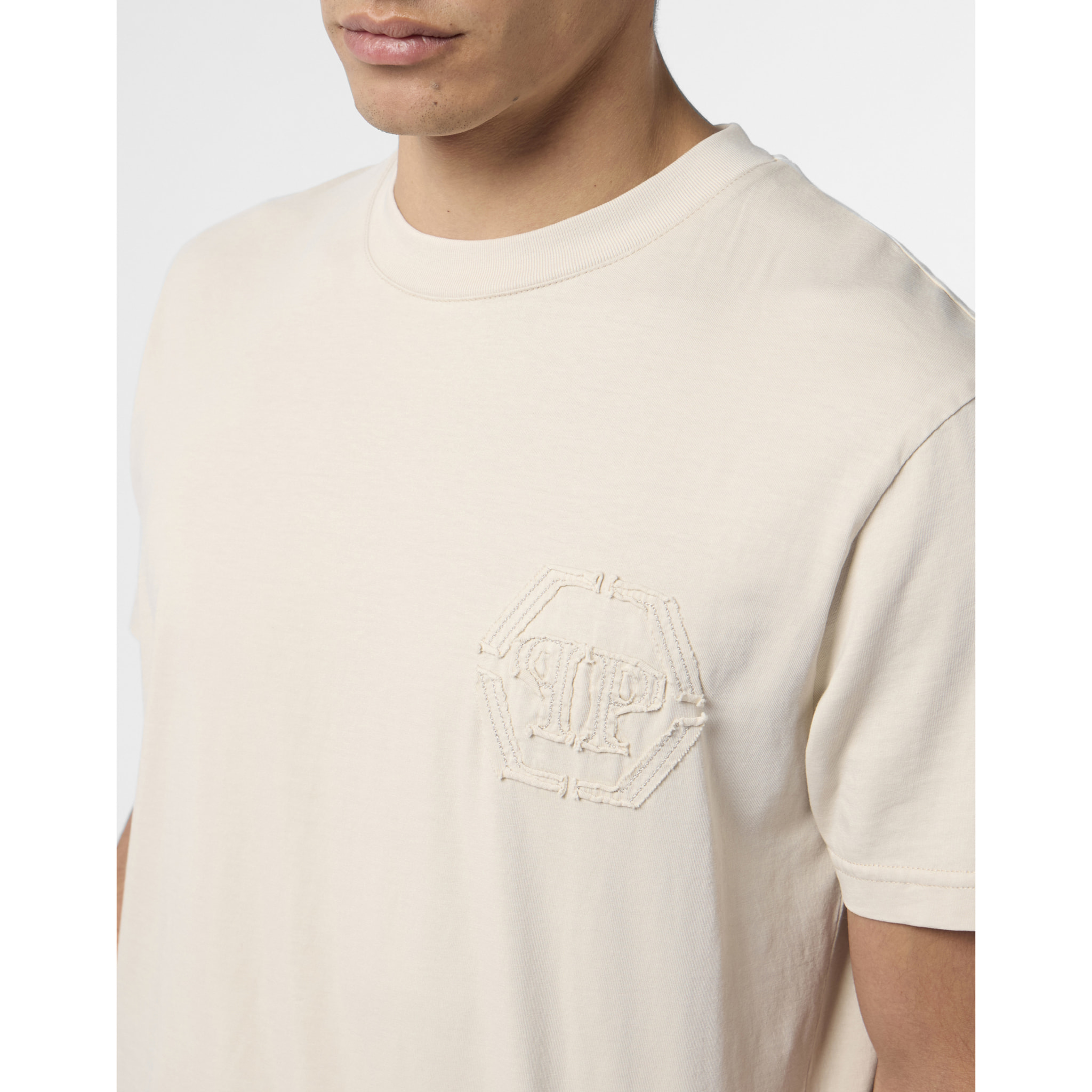 PHILIPP PLEIN Round Neck T-Shirt Raw Edge Monogram Monogram
