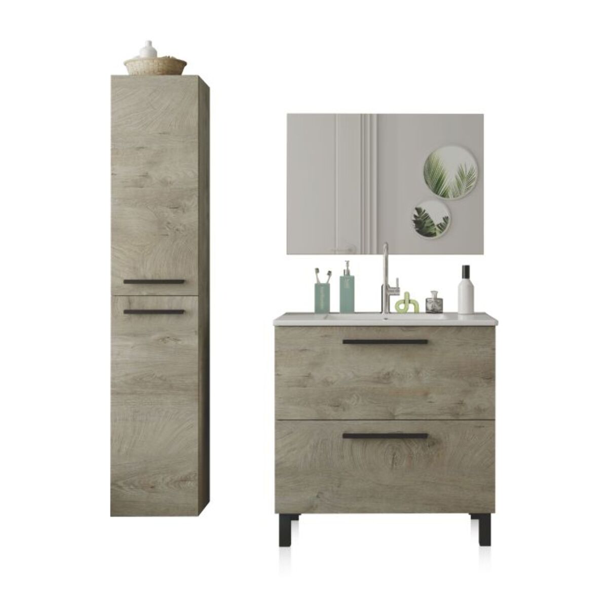 Pack de baño con lavabo cerámico y columna Sense Plus Roble Alaska