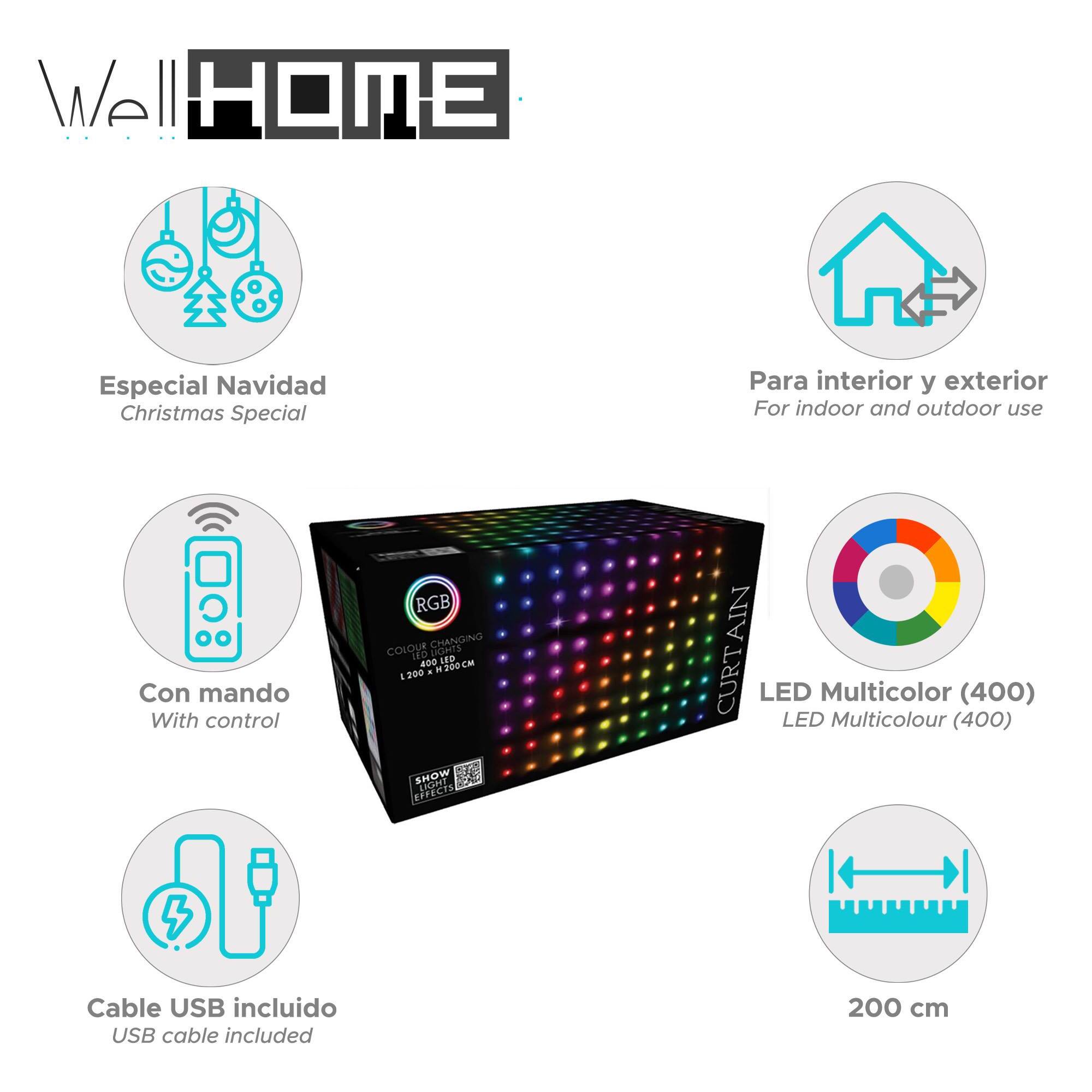 conjunto de luces de cortina con 400 luces led rgb con control remoto de 20 cuerdas