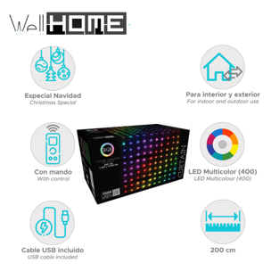 conjunto de luces de cortina con 400 luces led rgb con control remoto de 20 cuerdas