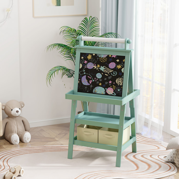 Tableau chevalet enfant 3 en 1 tableau double face enfant avec tableau blanc magnétique tableau à craie rangements bois vert