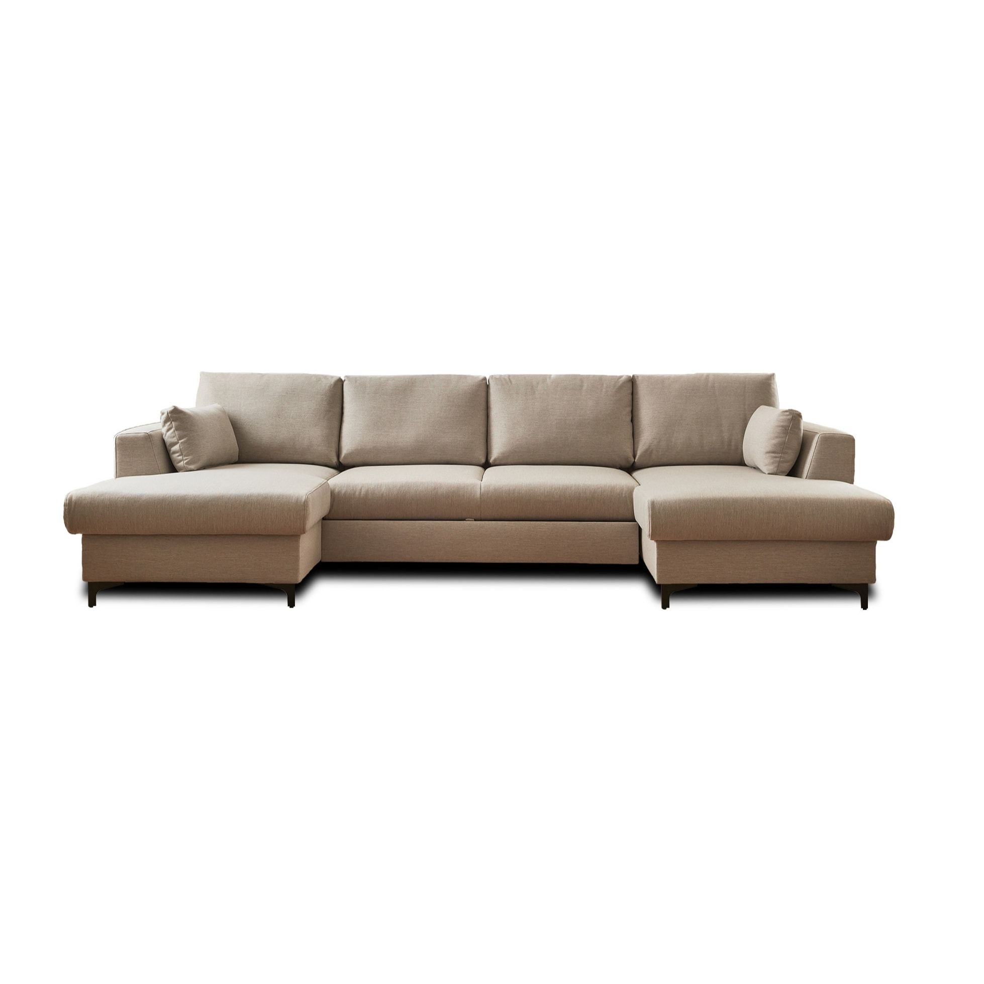 Tala - canapé panoramique en U - 7 places - convertible avec coffre - en tissu - Beige