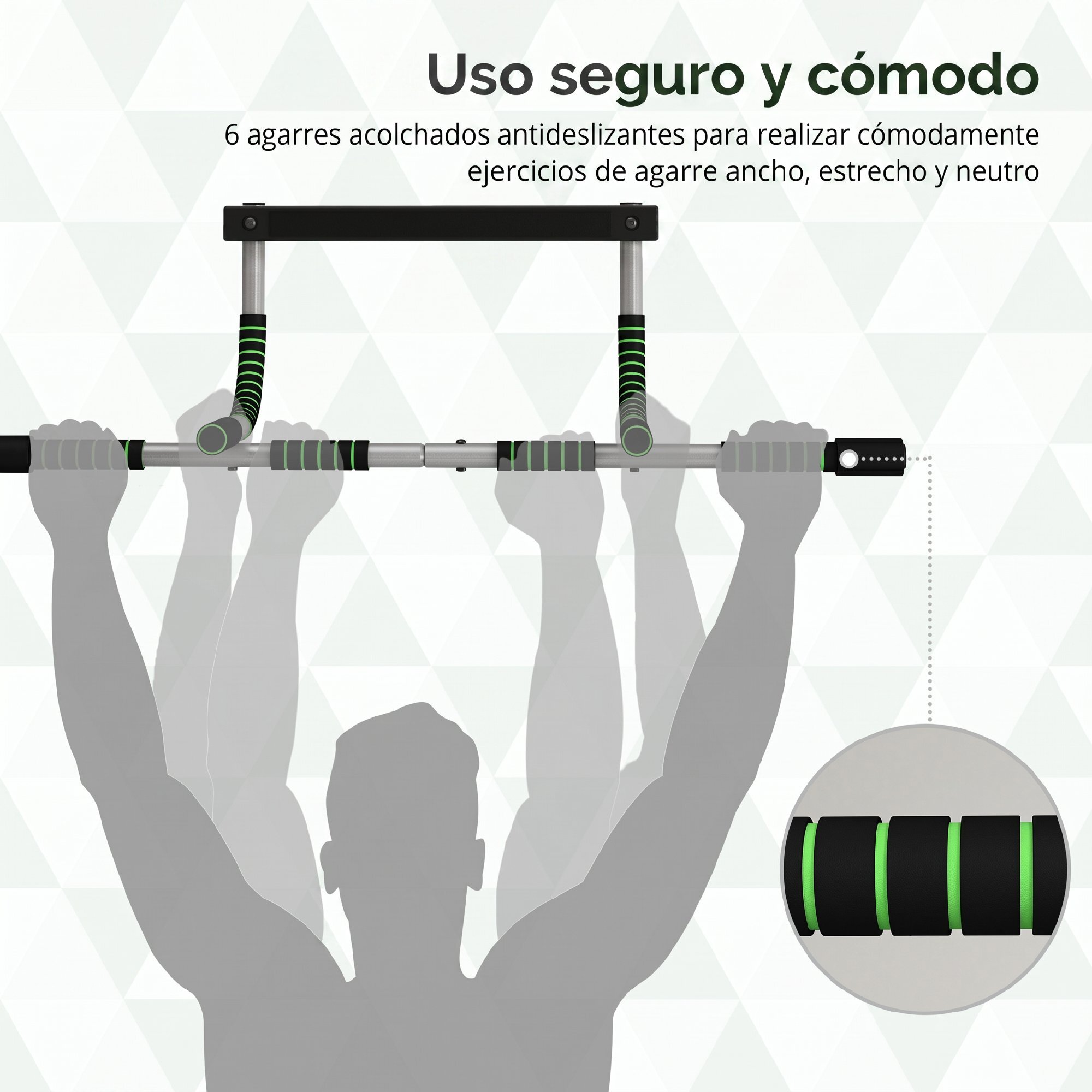 Barra de Dominadas Multifuncional Barra de Dominadas de Pared con Mangos Antideslizantes Carga 110 kg para Ejercicio y Entrenamiento en Casa Gimnasio Gris y Negro