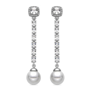 Pendientes con Perla Blanca acabado plata