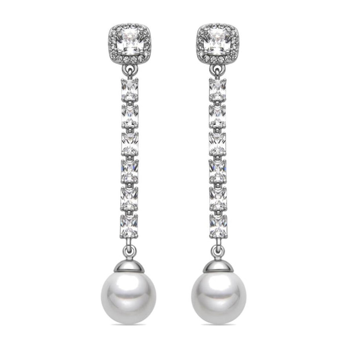 Pendientes con Perla Blanca acabado plata
