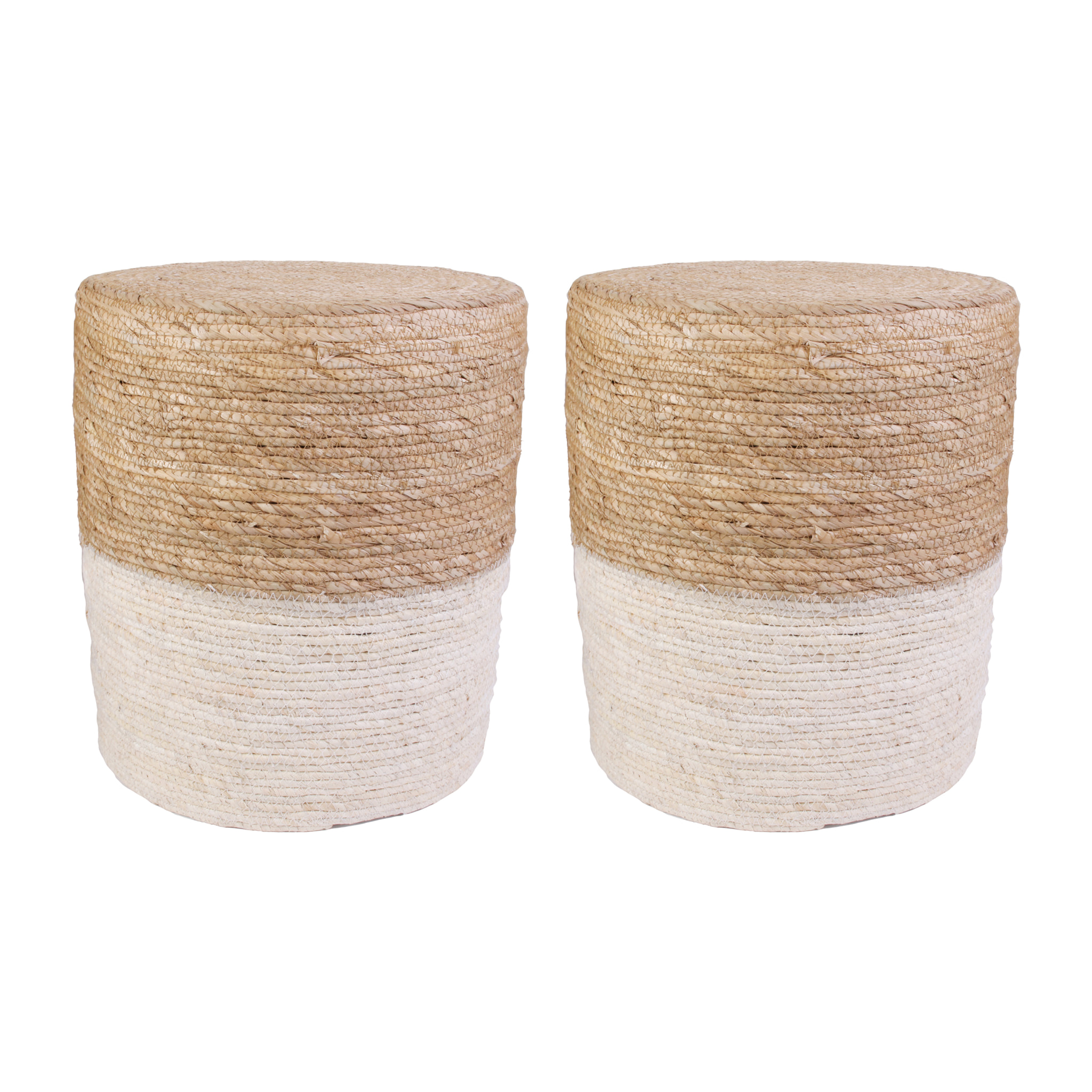 Pouf Tresse Beige - Lot De 2