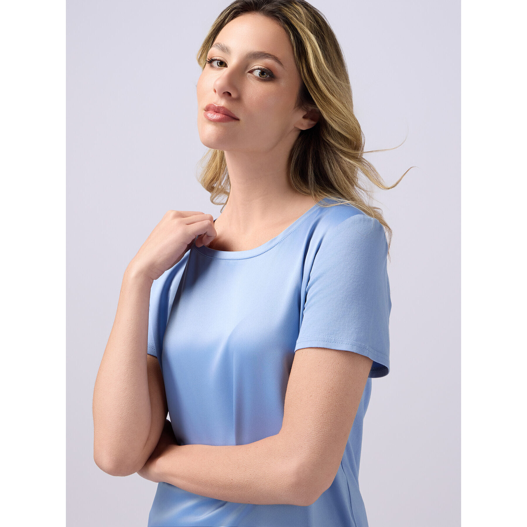 Oltre - T-shirt bimaterica - Azzurro