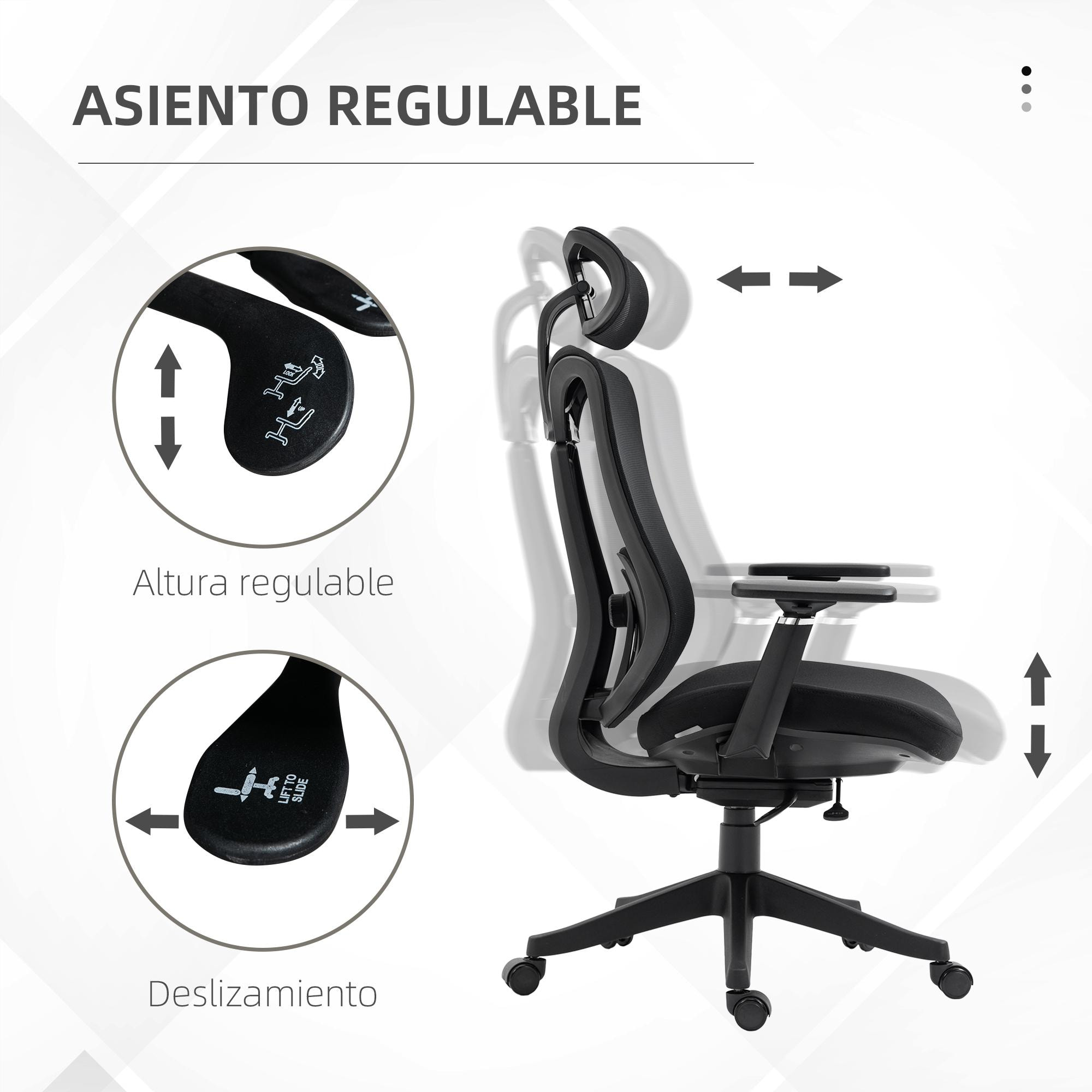 Silla de Oficina de Malla Silla de Escritorio Reclinable con Reposacabezas Ajustable Soporte Lumbar y Reposabrazos 3D Carga 150 kg 70x66x120-128 cm Negro