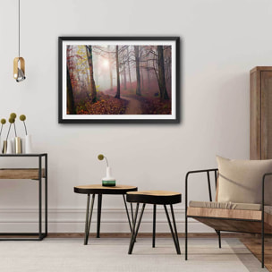 Affiche l'arbre et l'automne jaune Affiche sous cadre noir