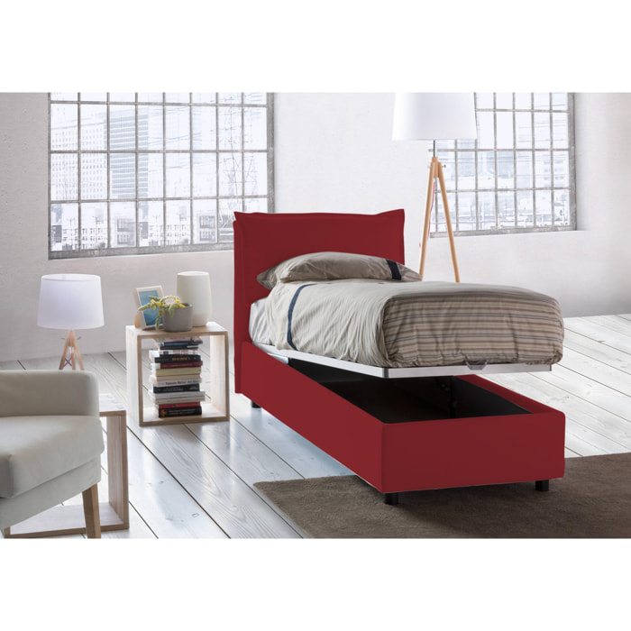 Letto singolo Vanessa, Letto contenitore con rivestimento in tessuto, 100% Made in Italy, Apertura frontale, adatto per materasso Cm 80x190, Rosso