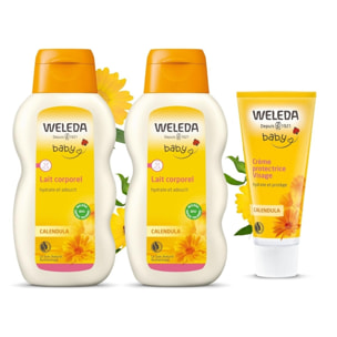 WELEDA - DUO Lait corporel + Crème protectrice visage - Hydratation - pour Bébé - Certifié Natrue ** - Flacon 200ml et Tube 50ml