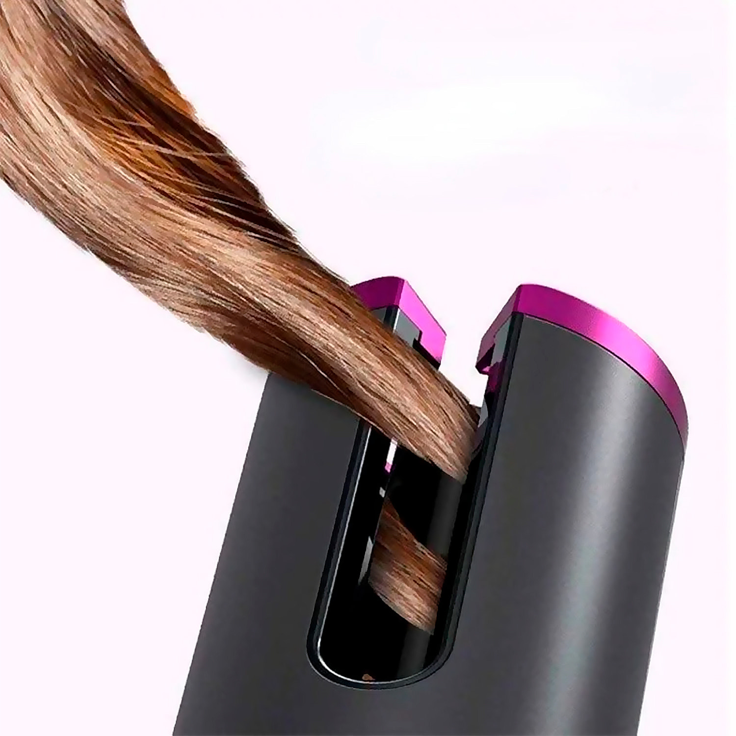Rizador de pelo portátil con giro automático, temperatura ajustable y 6 ajustes de temporización.