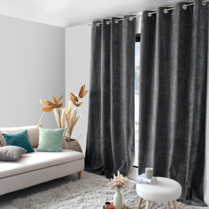 Rideau thermique en velours doublé polaire - Gris Foncé