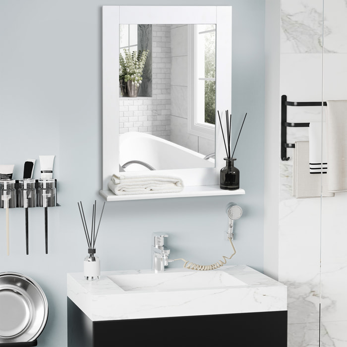 Espejo de Baño 50x11,5x60 cm con Estante de Almacenaje y Marco de Madera Blanco