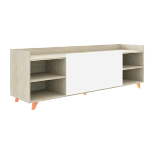 Mueble TV AURO - 2 estantes y 2 puertas - roble cambrian y blanco - 180x46x53cm