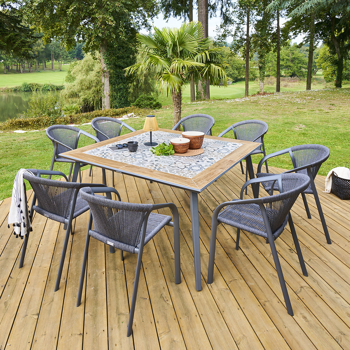 Table de jardin bistro "Lambada" céramique & graphite 8 places en acier et céramique