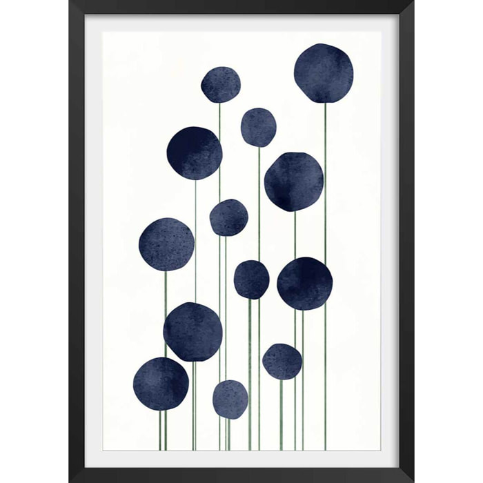 Affiche dessin ""fleurs d'eau"" Affiche + cadre en bois - Noir