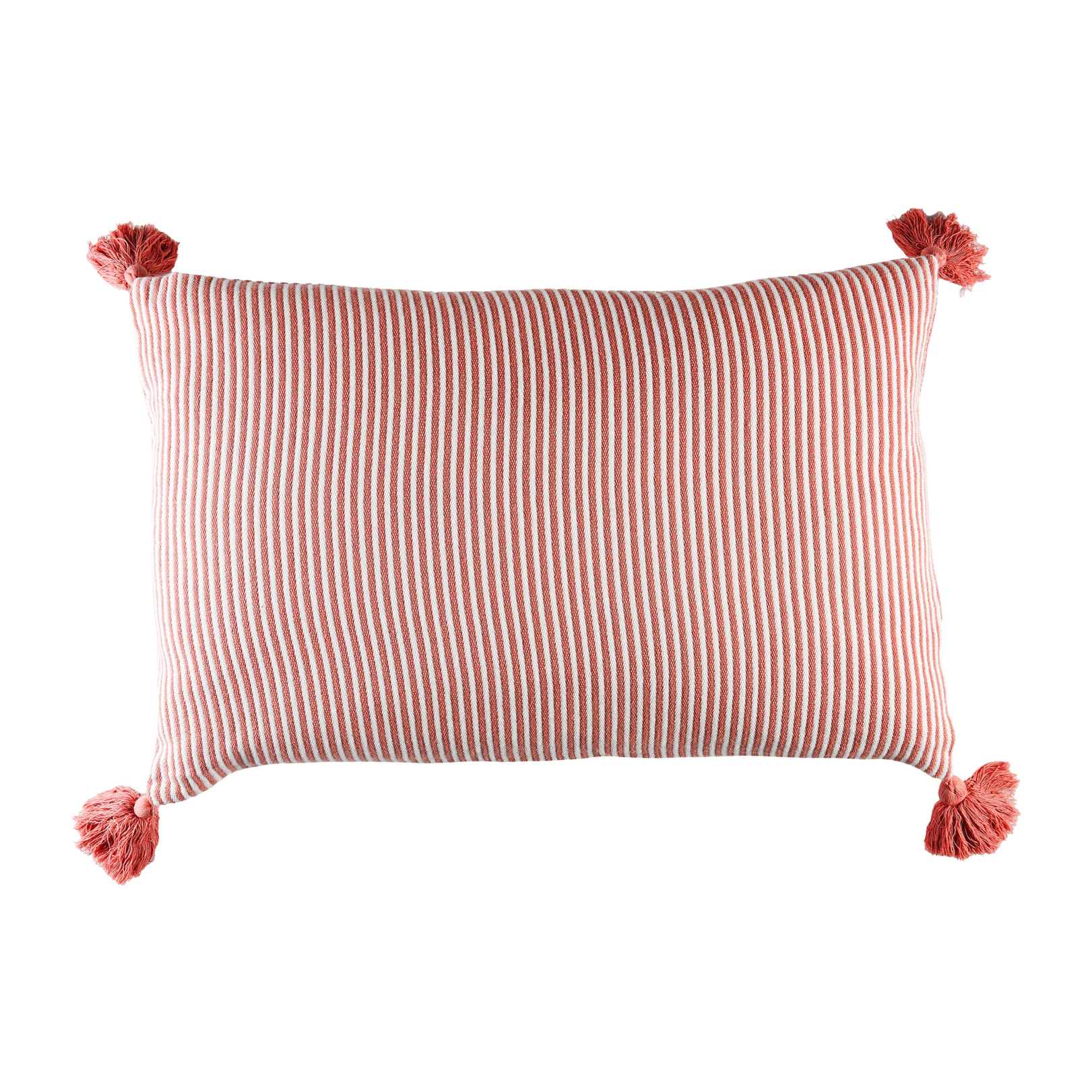 Coussin rayé à pompons - Brique