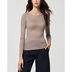 Maglia rib con scollo barchetta in modal cashmere a costine