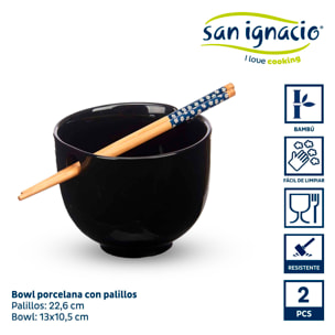 Bowl porcelana asiatico negro palillos b colección kinvara