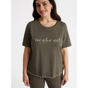 Fiorella Rubino - Camiseta con bordados - Verde militare