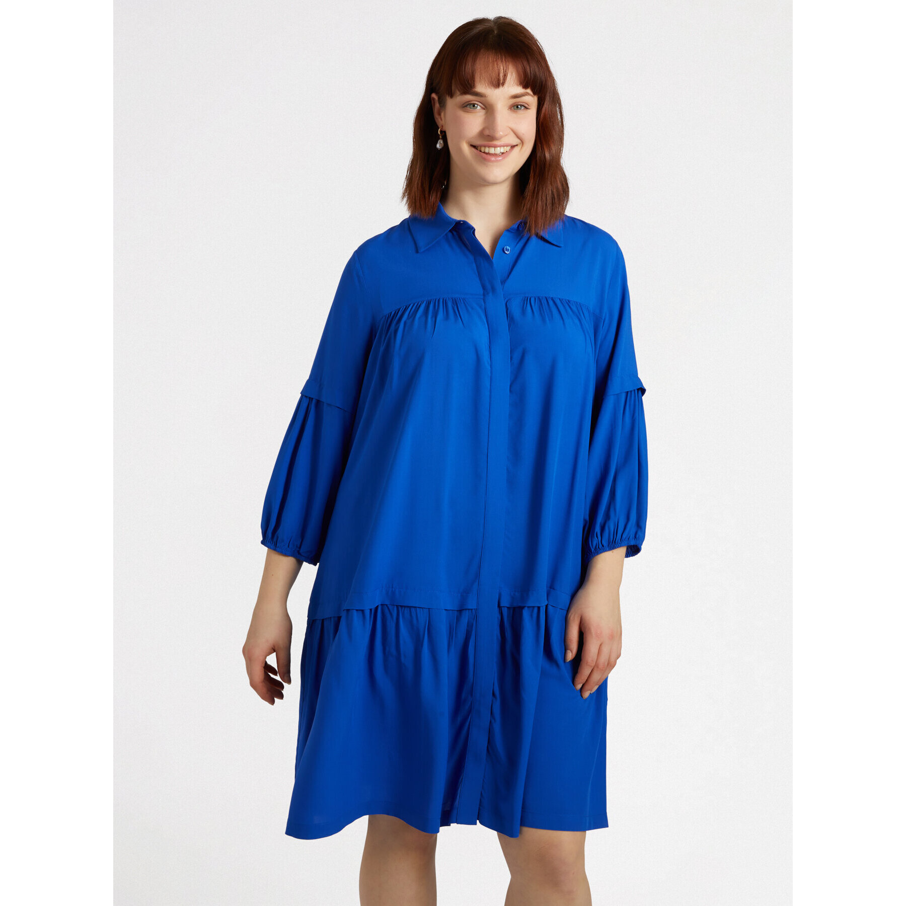 Fiorella Rubino - Vestido de volantes con viscosa LENZING™ ECOVERO™ - Azul aciano