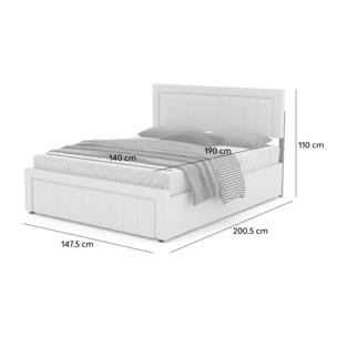TOPEKA Lit contemporain avec coffre de rangement 140x190cm en velours beige