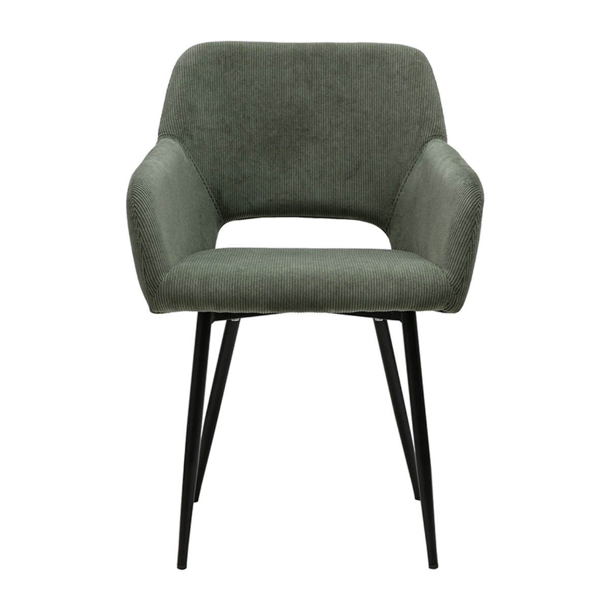 Chaises en tissu velours côtelé vert kaki et métal noir (lot de 2) LAURETTE