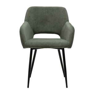 Chaises en tissu velours côtelé vert kaki et métal noir (lot de 2) LAURETTE