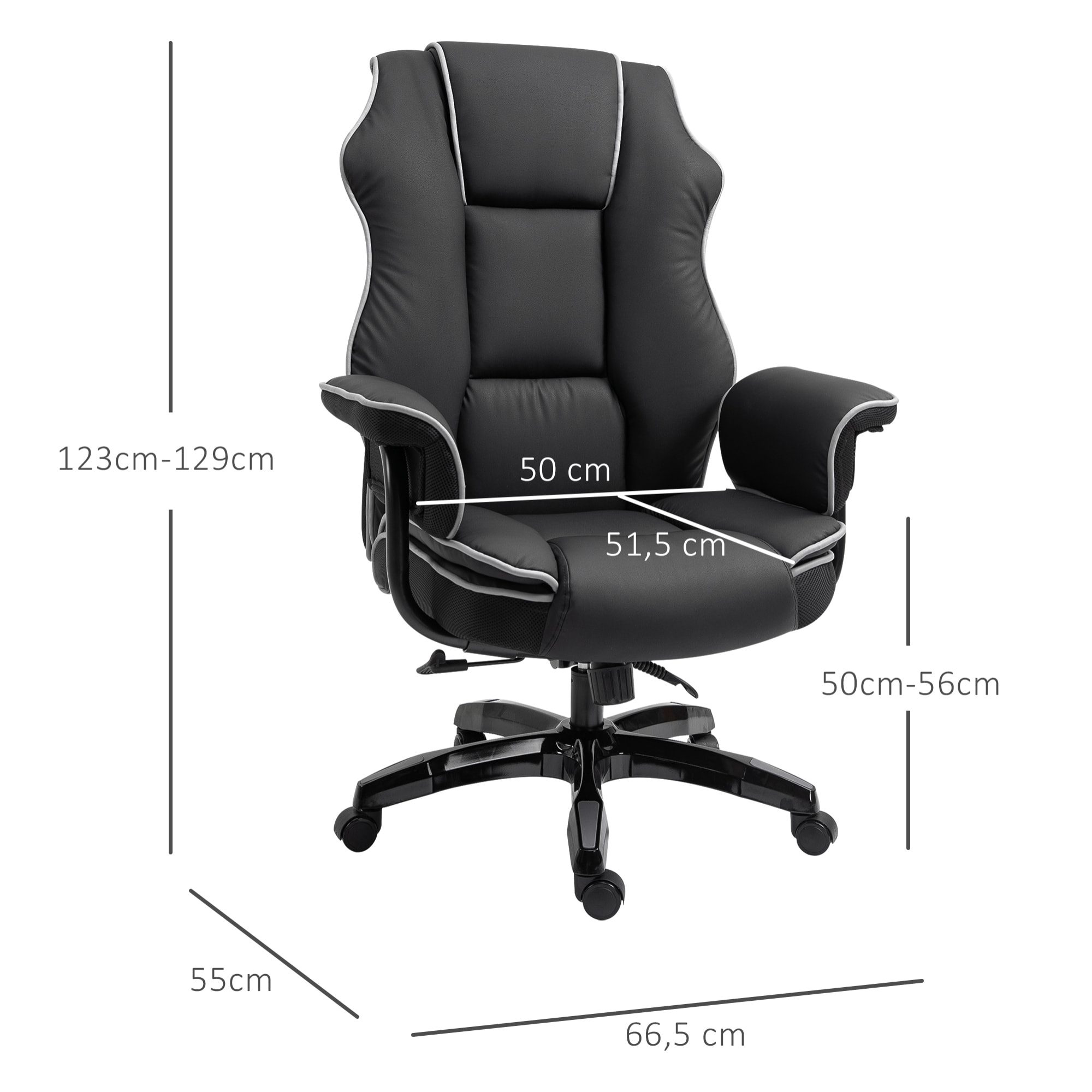 Fauteuil de bureau gamer ergonomique grand confort - 76L x 80l x 118-124H cm - noir