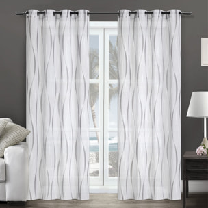 TENDA ONDE BIANCO/GRIGIO CON OCCHIELLI 145X290 CM