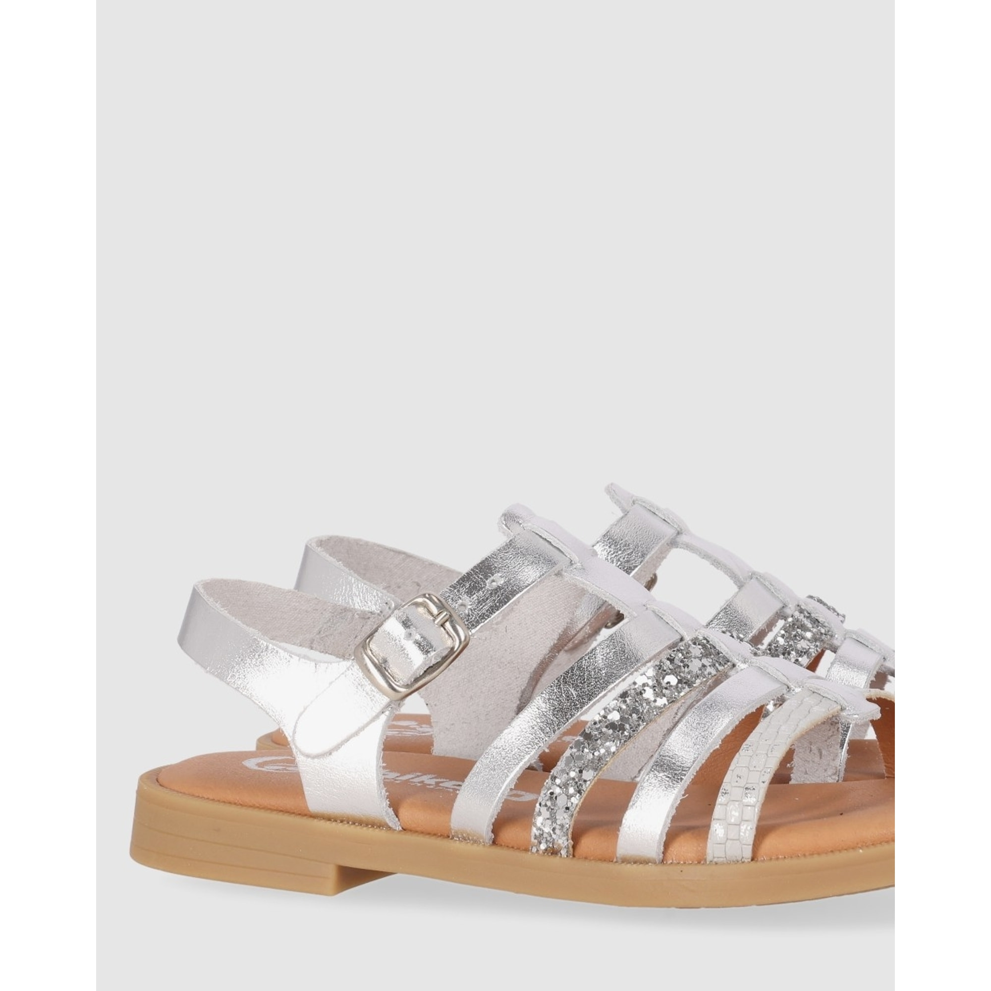 Sandalias de Piel - Plata - Tacón: Bajo