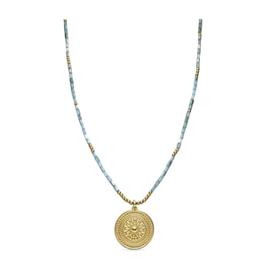 Collar con Cristal Azul acabado oro 18k