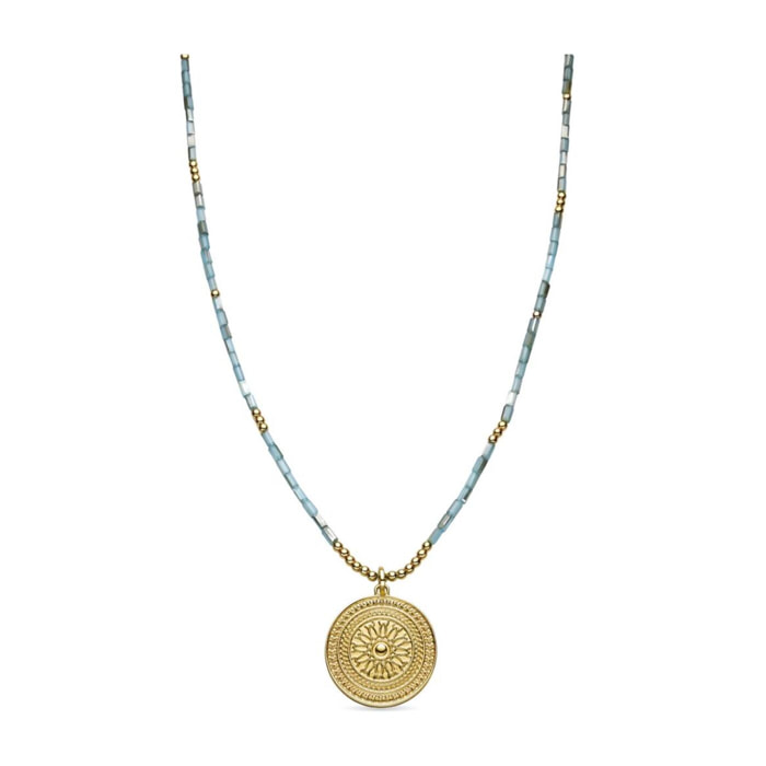 Collar con Cristal Azul acabado oro 18k