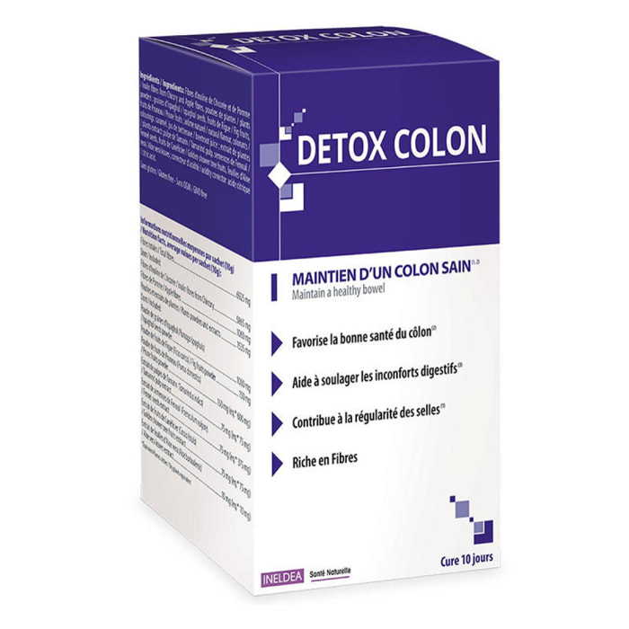 Ineldea Santé Naturelle - Detox Colon - Détoxifie naturellement - Bien-être général - Inconforts intestinaux - Sans Gluten - 10 sachets - Cure 10j