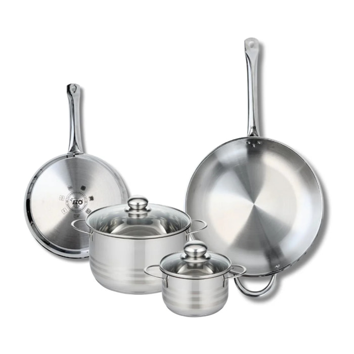 Ensemble de 2 Poêles de cuisson 24 et 32 cm et 2 faitouts 14 et 20 cm Elo Profi Brillant