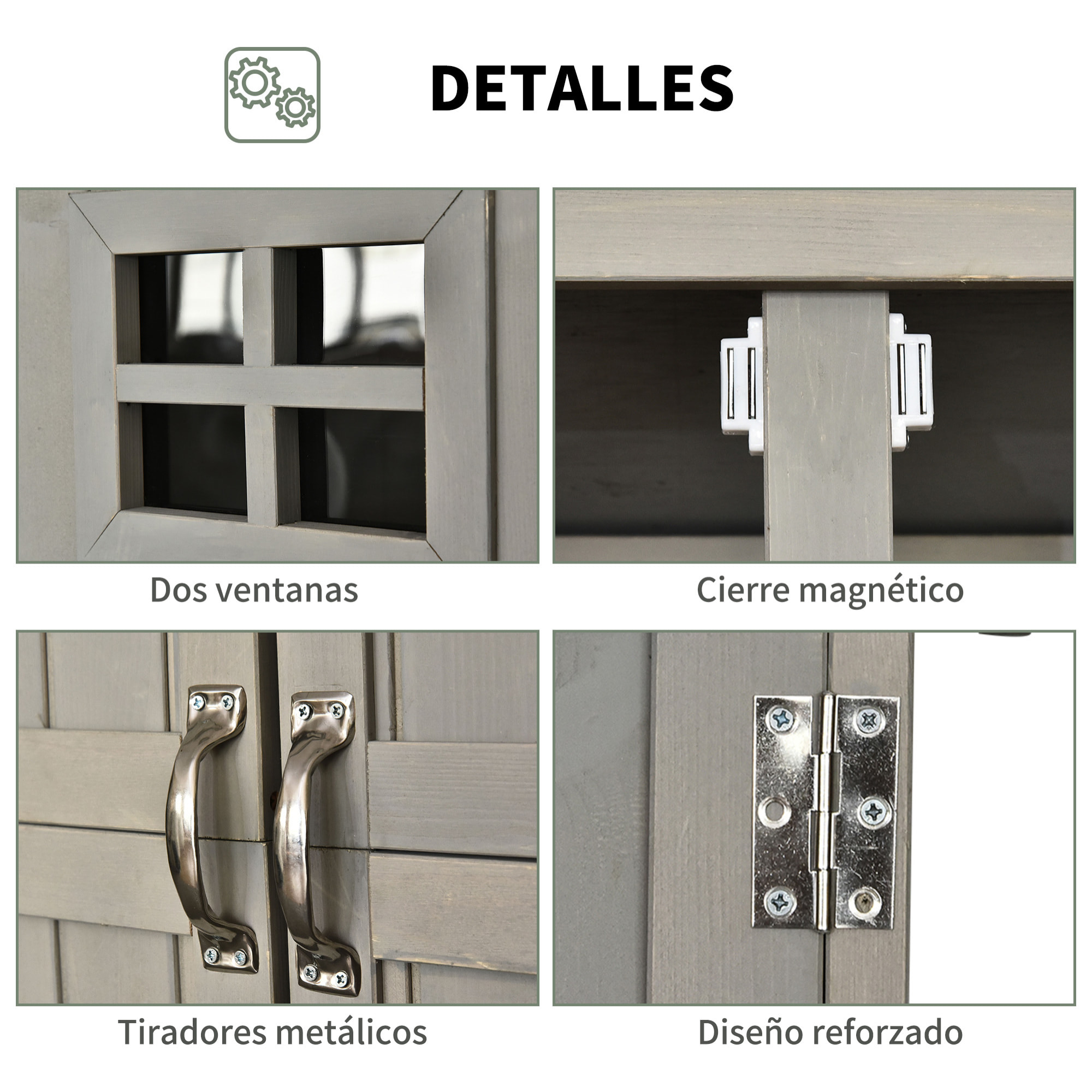 Cobertizo de Madera Caseta Exterior Armario Herramientas de Jardinería Doble Puertas Techo Impermeable Compartimientos de Diferentes Tamaños 127.5x50x164cm Madera Maciza
