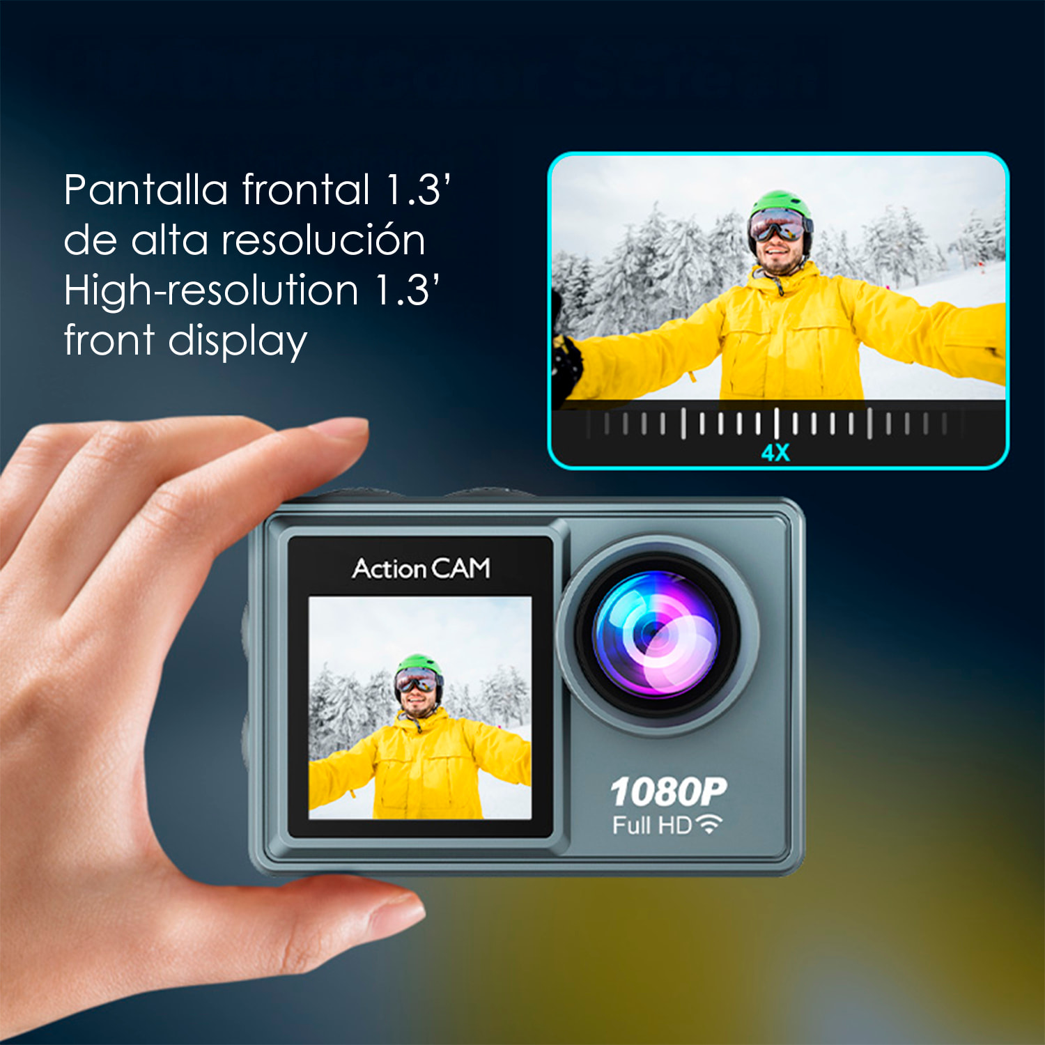 Cámara Deportiva AT-G40 1080FHD con 12 mpx, doble pantalla de 2" y 1.3" con multitud de accesorios deportivos y WIFI.