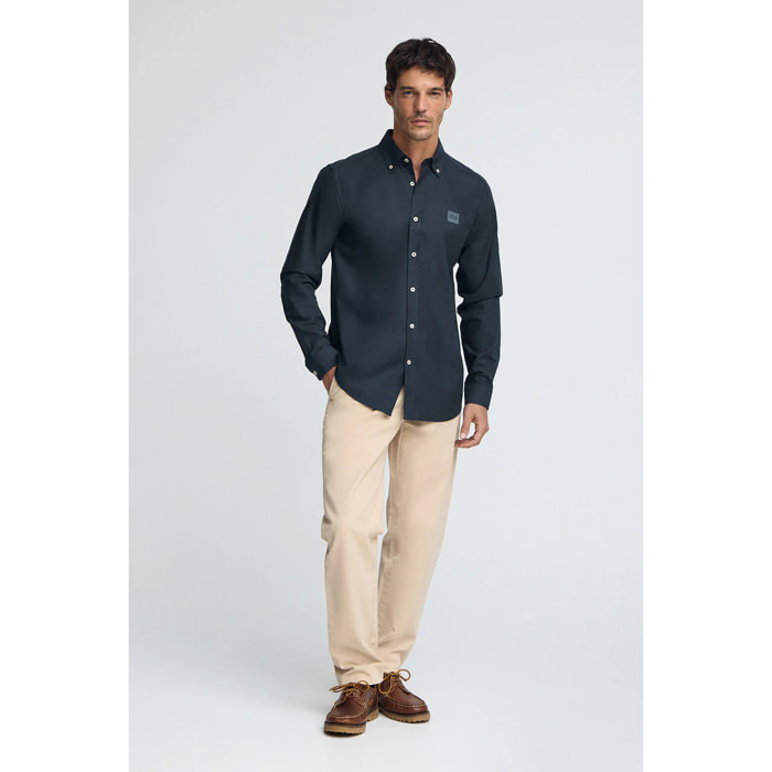 Camisa azul marino de corte regular y cuello abotonado con logo Polo Club