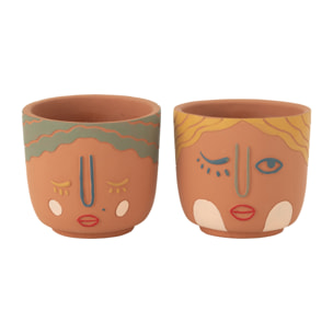 J-Line cache-pot Double Visages - ciment - mix - large - 2 pièces - Ø 14 cm