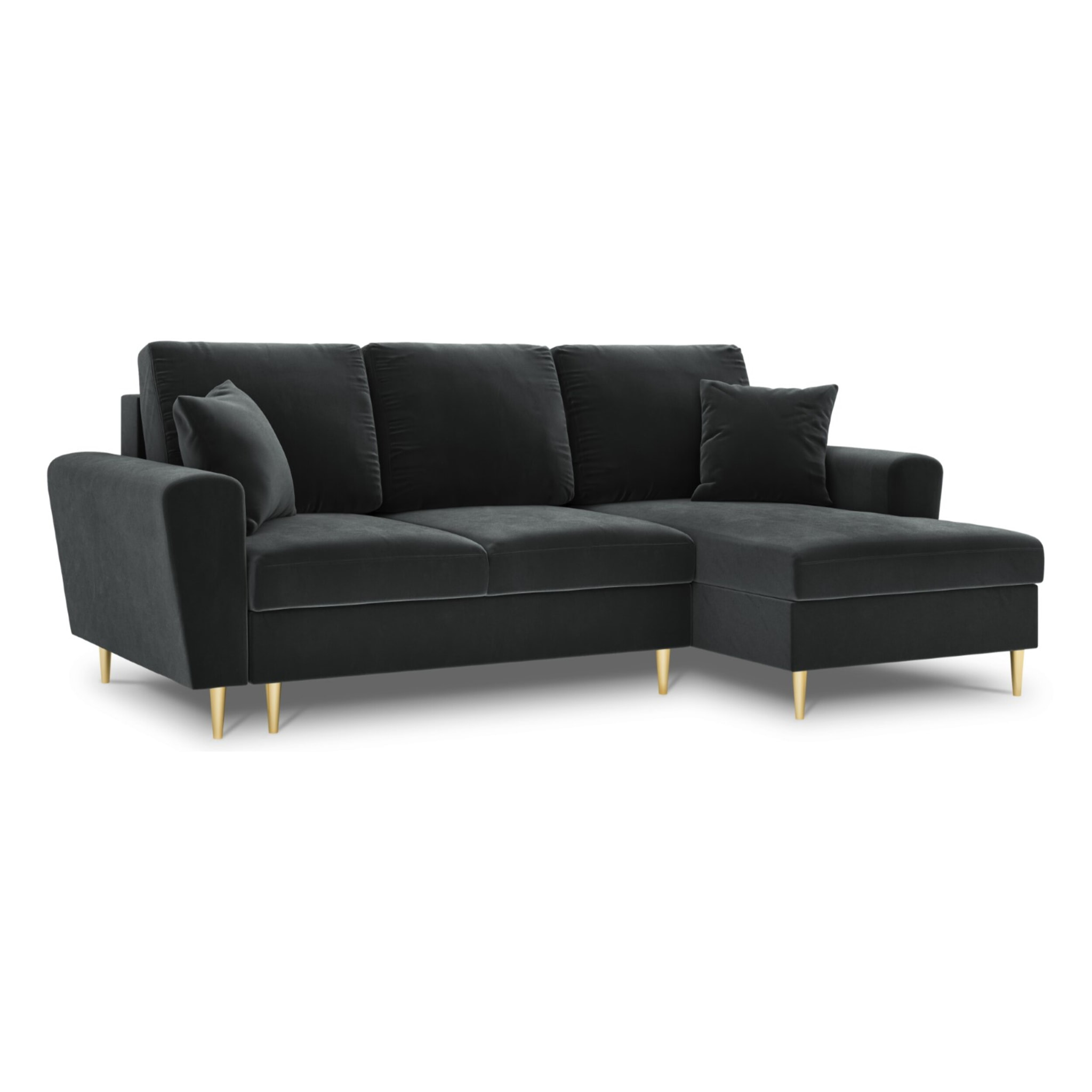 Canapé d'angle droit convertible avec coffre de rangement "Kyoto" 4 places en velours gris foncé