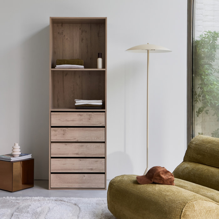 Module dressing décor bois 5 tiroirs 2 étagères MODULO