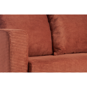 Canapé convertible 3 places en tissu velours côtelé terracotta avec matelas 13 cm BACIO