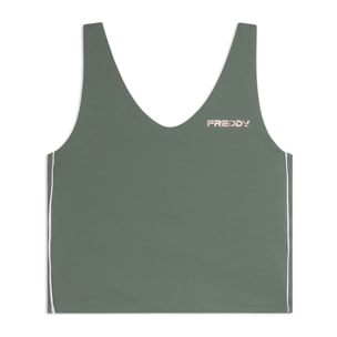 Canotta cropped slim fit con scollo a V in jersey quick dry