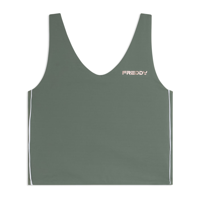 Canotta cropped slim fit con scollo a V in jersey quick dry