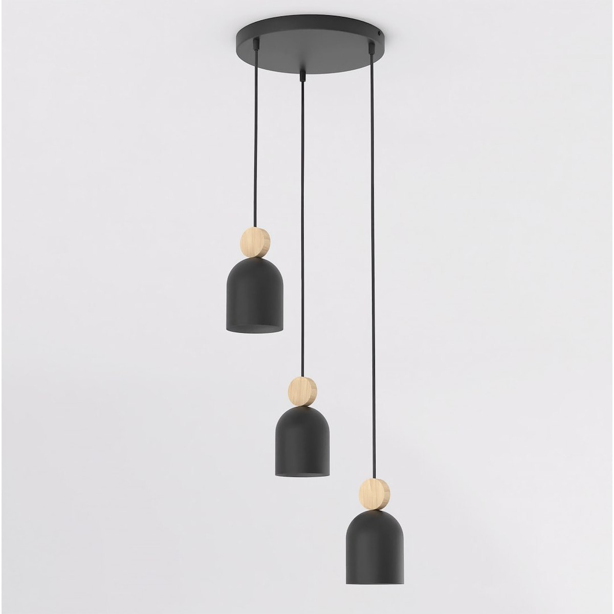 Lampada a sospensione Mesi in acciaio nero e legno naturale