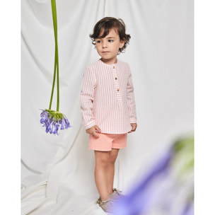 BERMUDA SARGA MANDARINA FORRO RAYAS BOTON MADERA