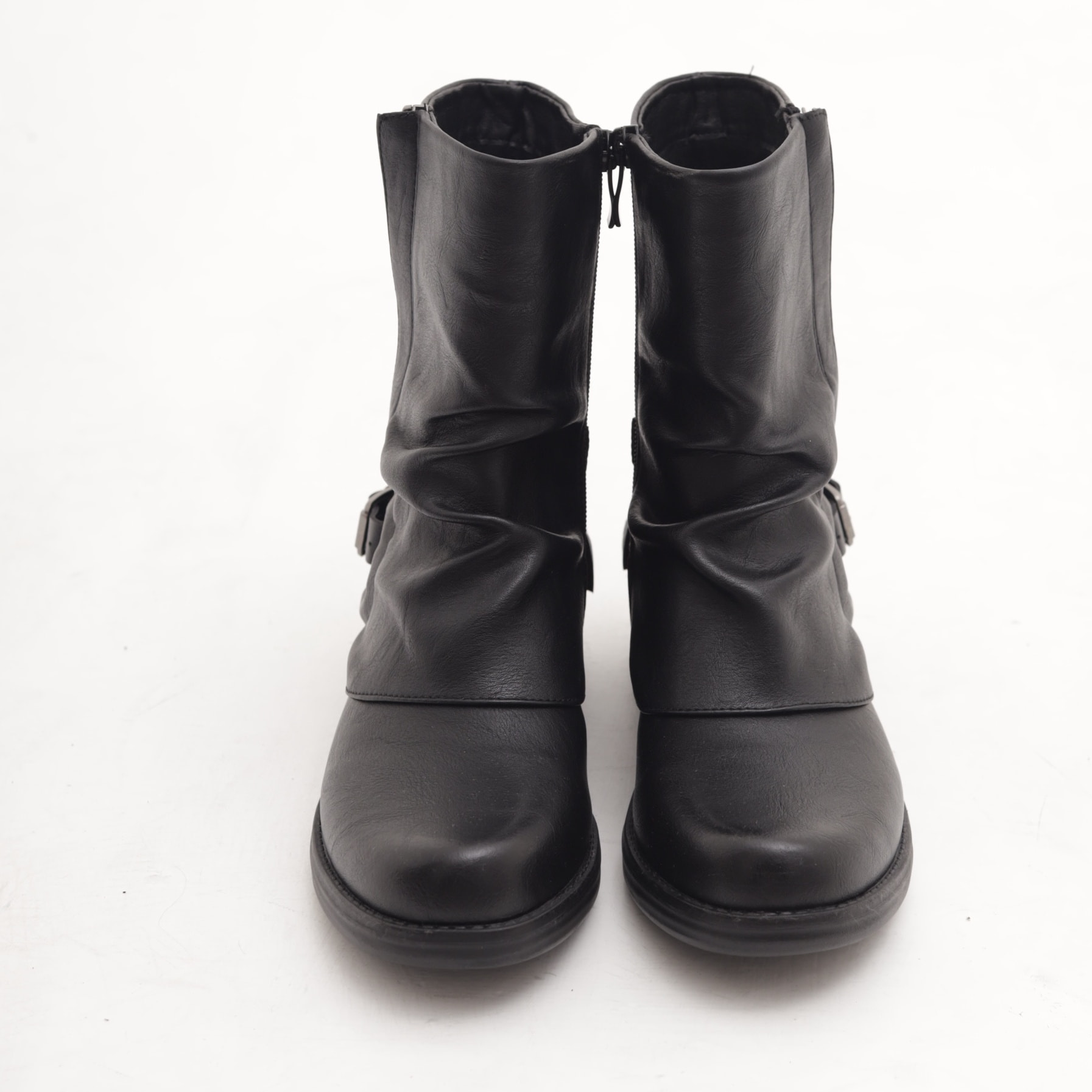 STIVALETTO RISVOLTATO CON FIBBIA E ZIP NERO