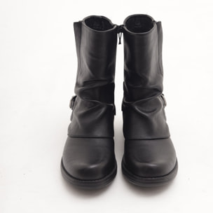 STIVALETTO RISVOLTATO CON FIBBIA E ZIP NERO